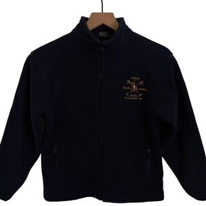 Vtg Polo Ralph Lauren‎ 1/4 zip fleece navy blue shirt crest spellout sz 12/14